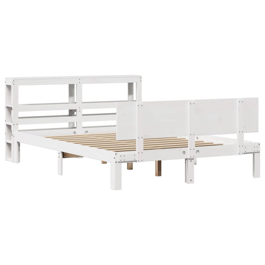 Bedframe met hoofdbord massief grenenhout wit 150x200 cm