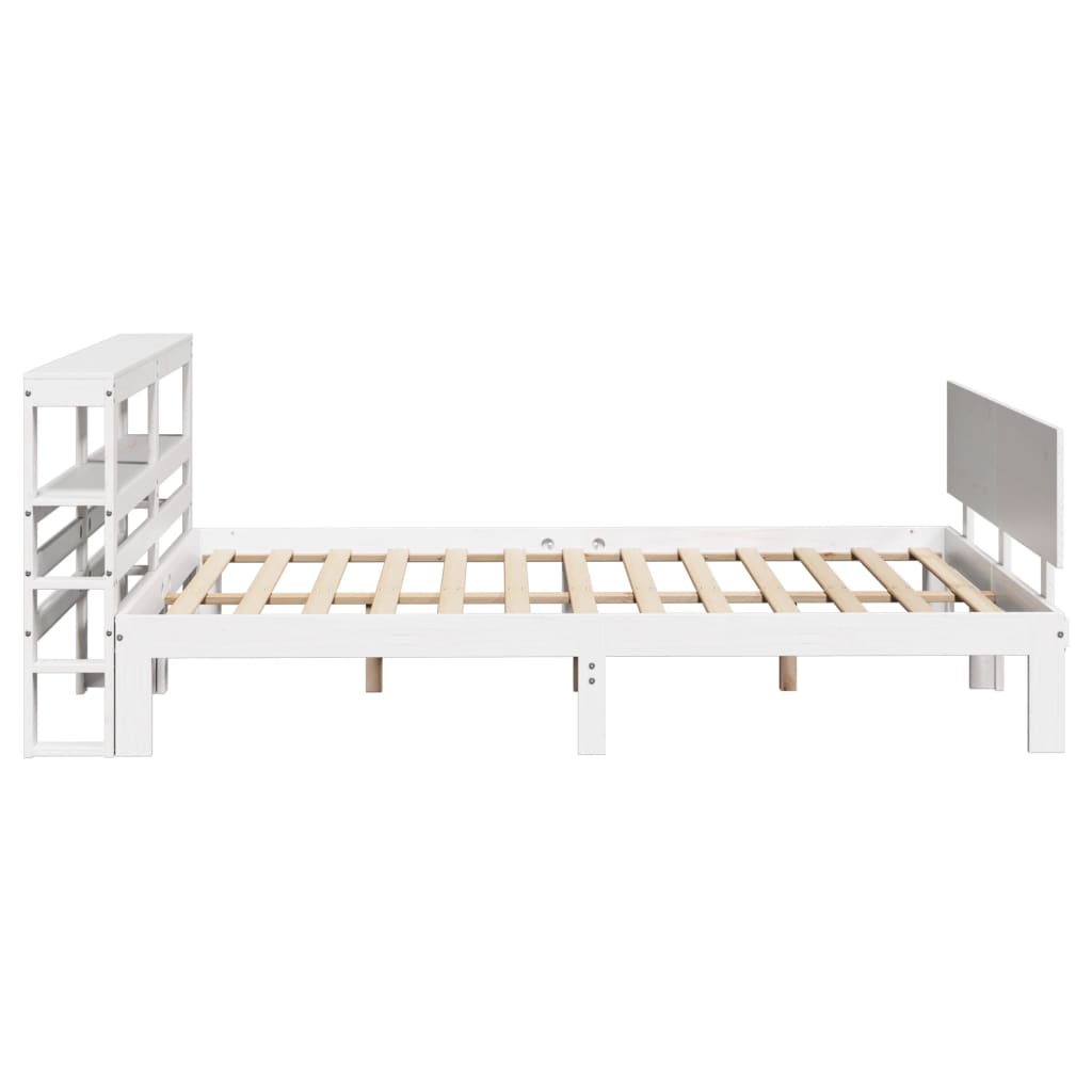 Bedframe met hoofdbord massief grenenhout wit 150x200 cm