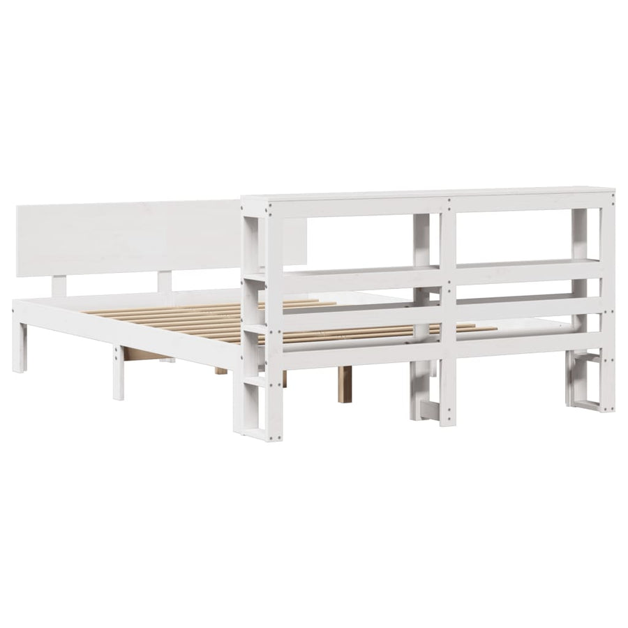 Bedframe met hoofdbord massief grenenhout wit 150x200 cm