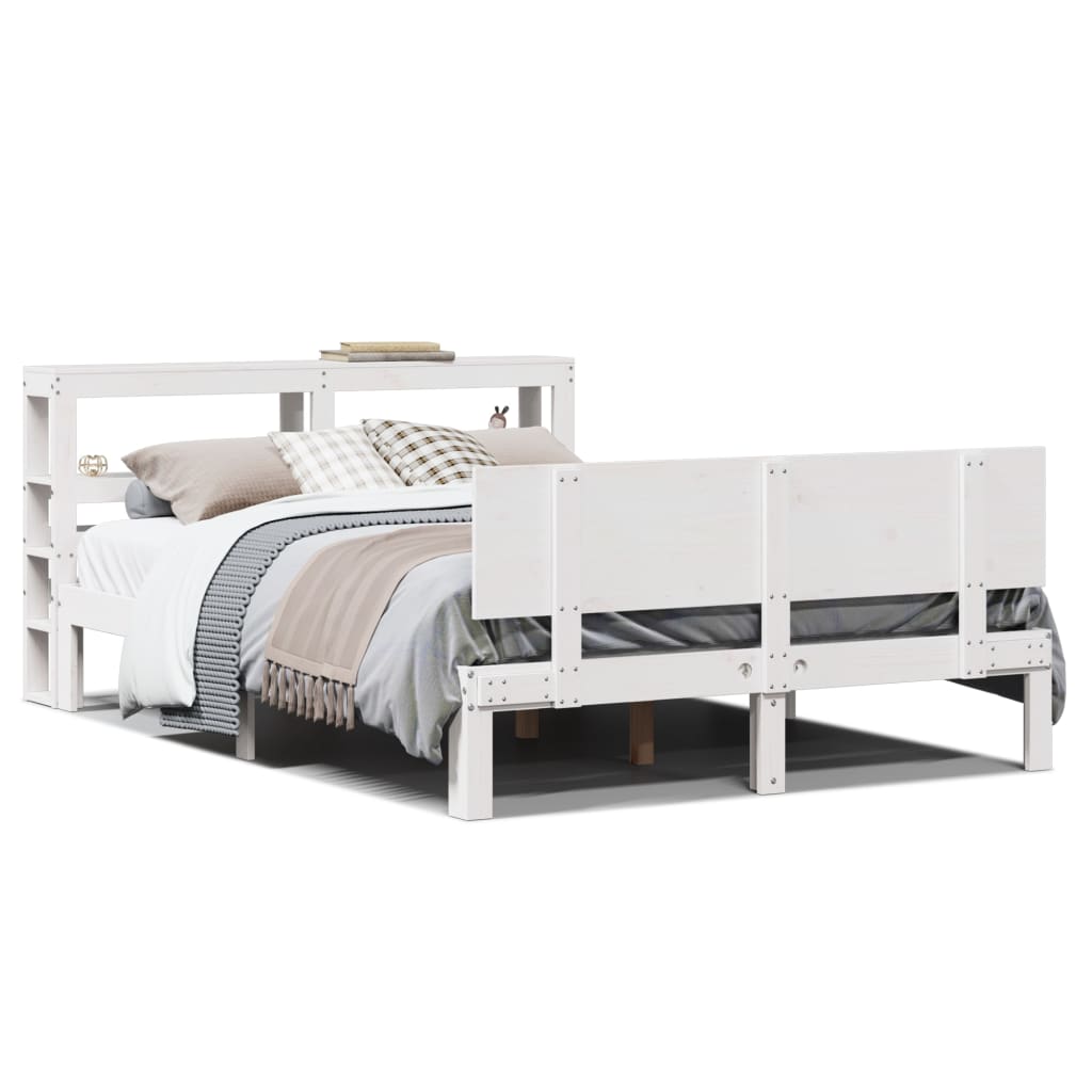 Bedframe met hoofdbord massief grenenhout wit 150x200 cm