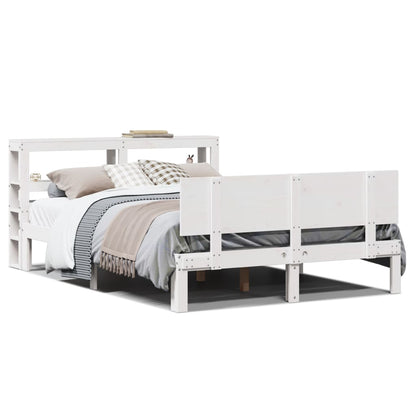 Bedframe met hoofdbord massief grenenhout wit 150x200 cm
