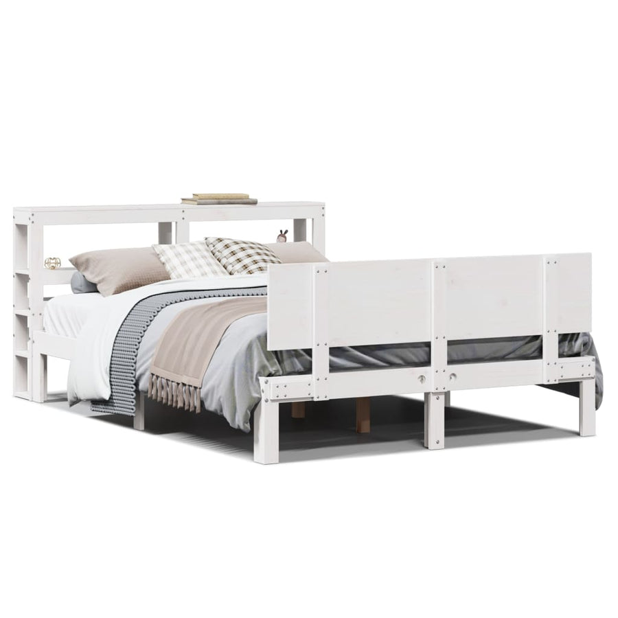 Bedframe met hoofdbord massief grenenhout wit 150x200 cm