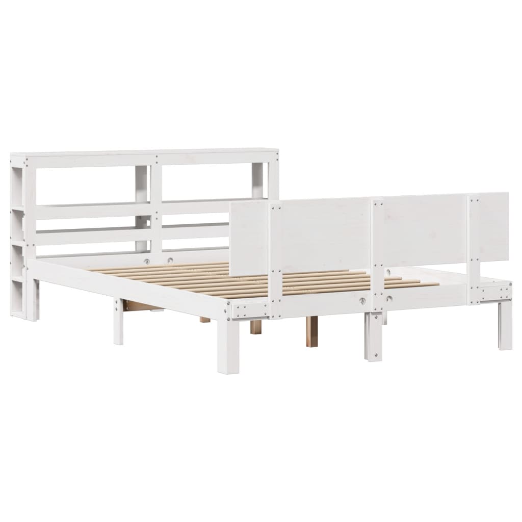 Bedframe met hoofdbord massief grenenhout wit 160x200 cm