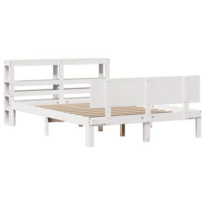 Bedframe met hoofdbord massief grenenhout wit 160x200 cm