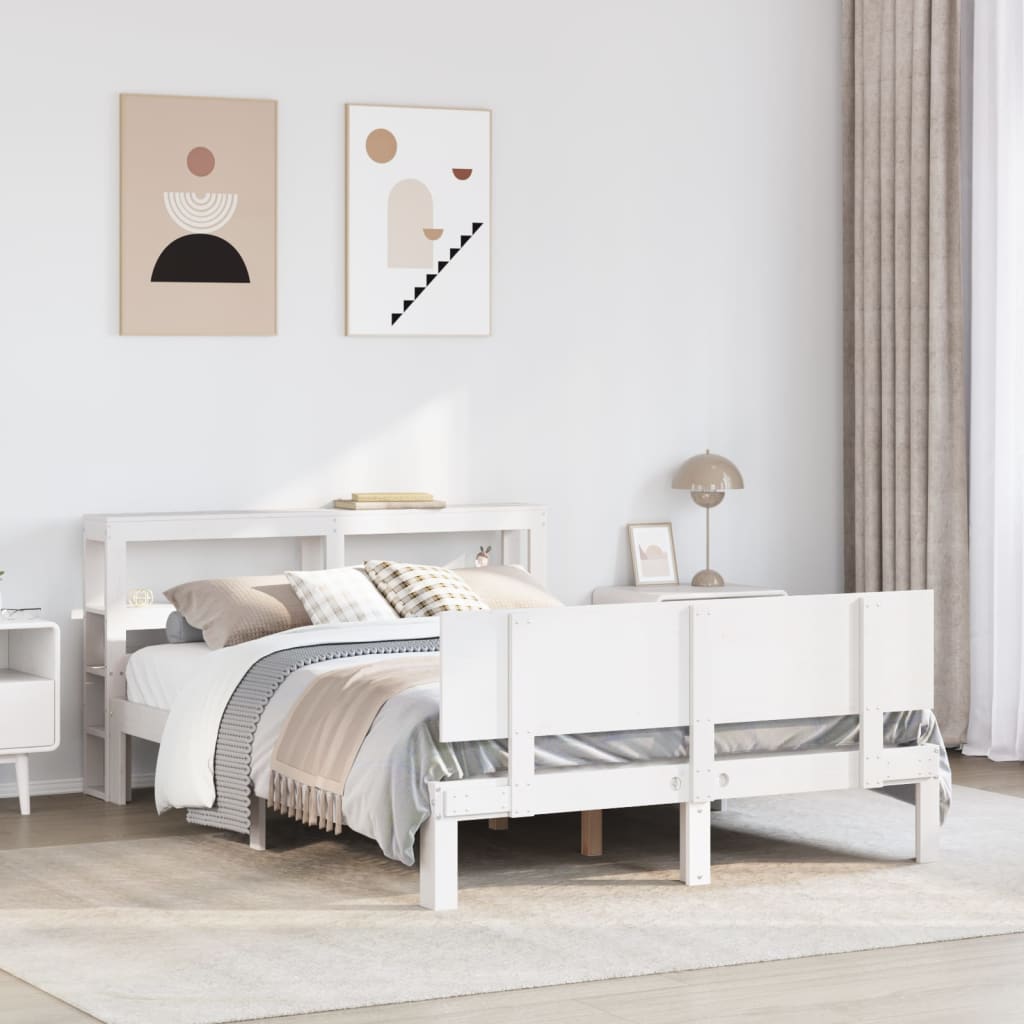 Bedframe met hoofdbord massief grenenhout wit 160x200 cm