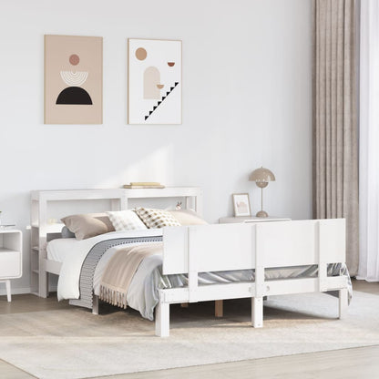 Bedframe met hoofdbord massief grenenhout wit 160x200 cm