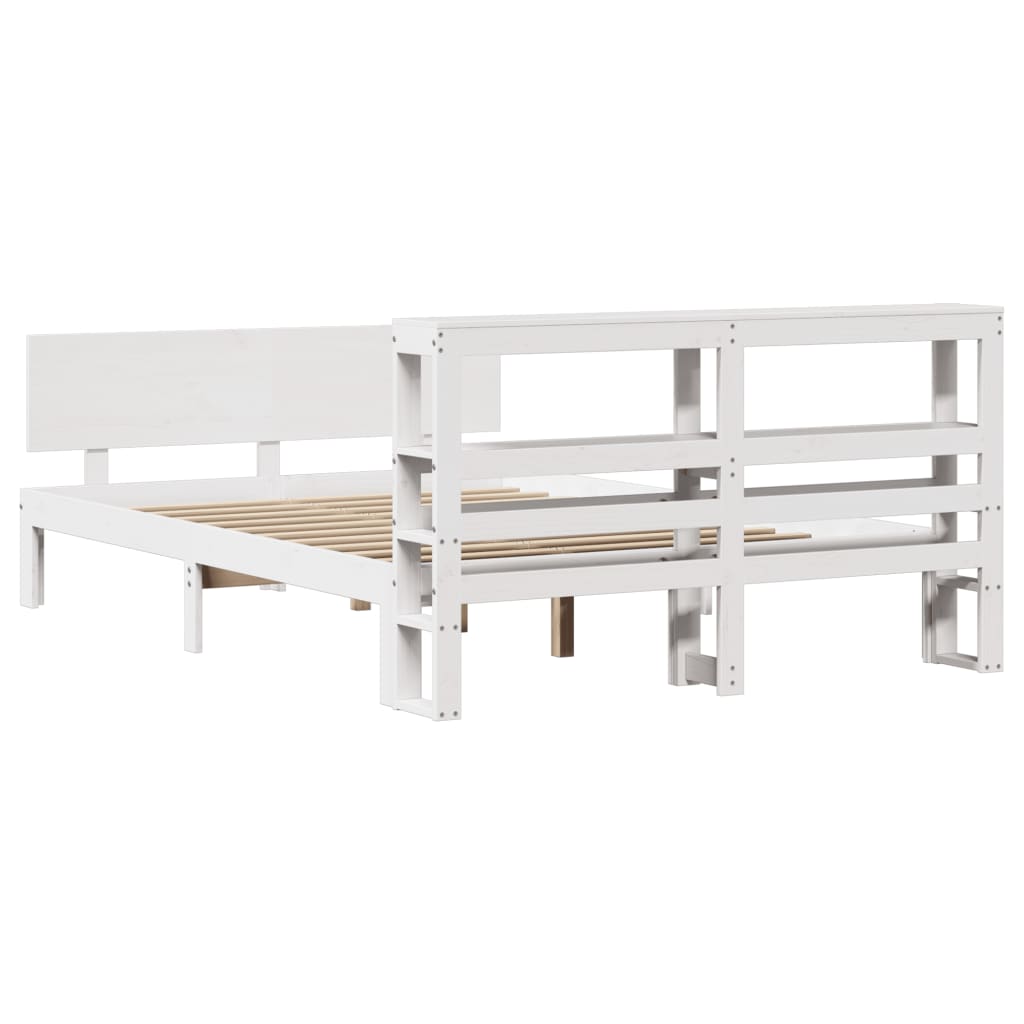 Bedframe met hoofdbord massief grenenhout wit 160x200 cm