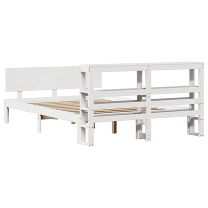 Bedframe met hoofdbord massief grenenhout wit 160x200 cm