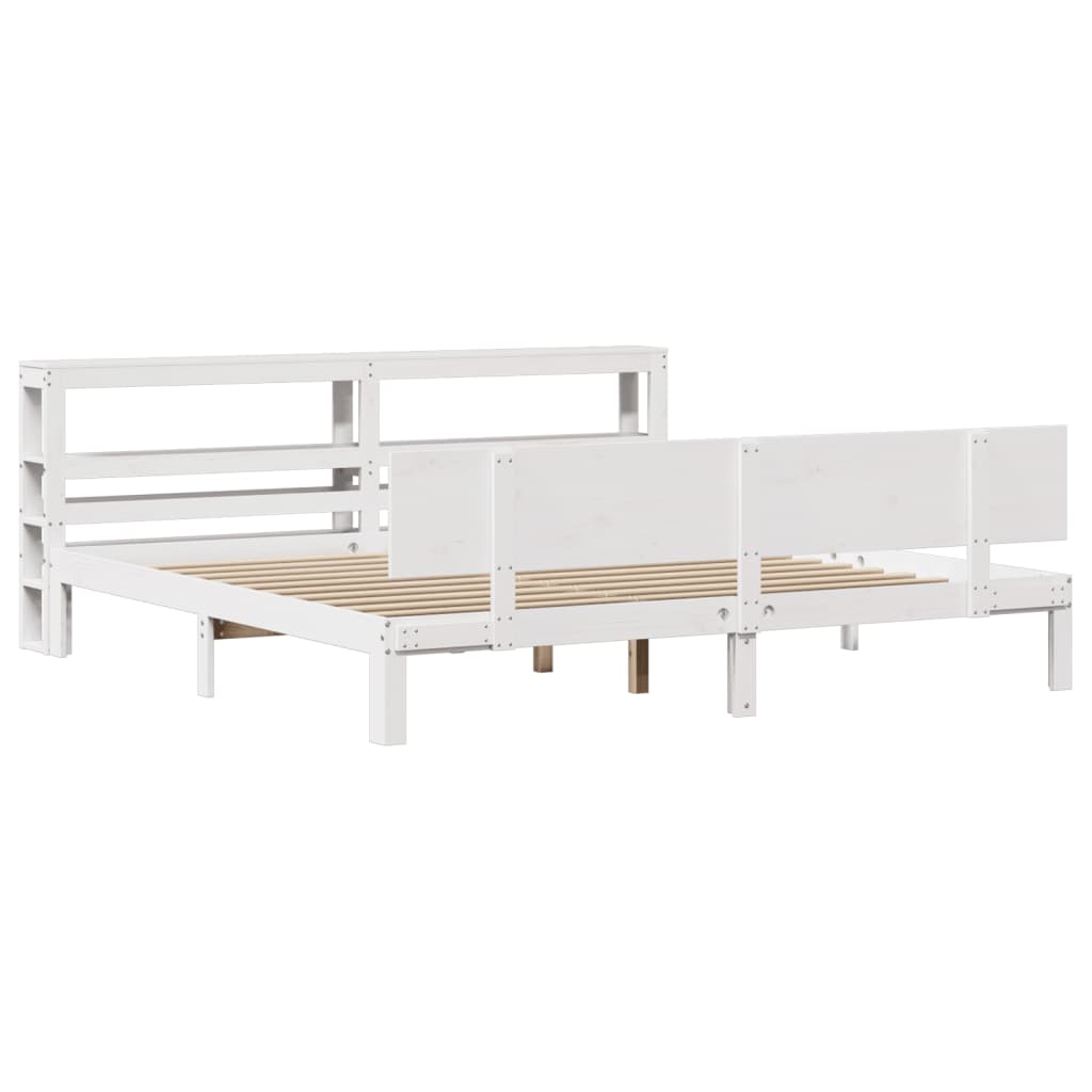 Bedframe met hoofdbord massief grenenhout wit 180x200 cm