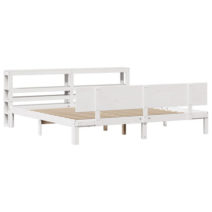 Bedframe met hoofdbord massief grenenhout wit 180x200 cm