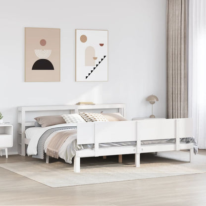 Bedframe met hoofdbord massief grenenhout wit 180x200 cm