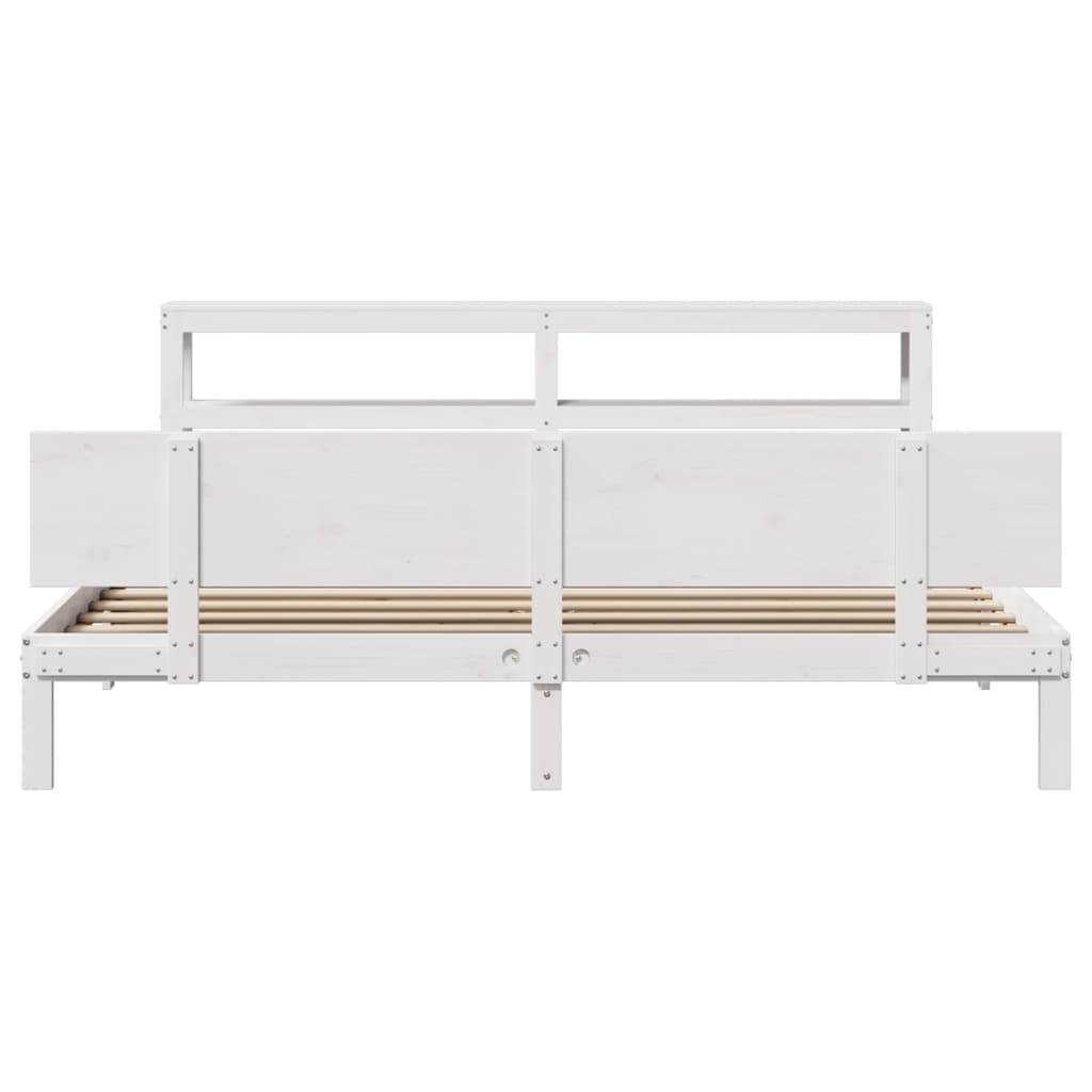 Bedframe met hoofdbord massief grenenhout wit 180x200 cm