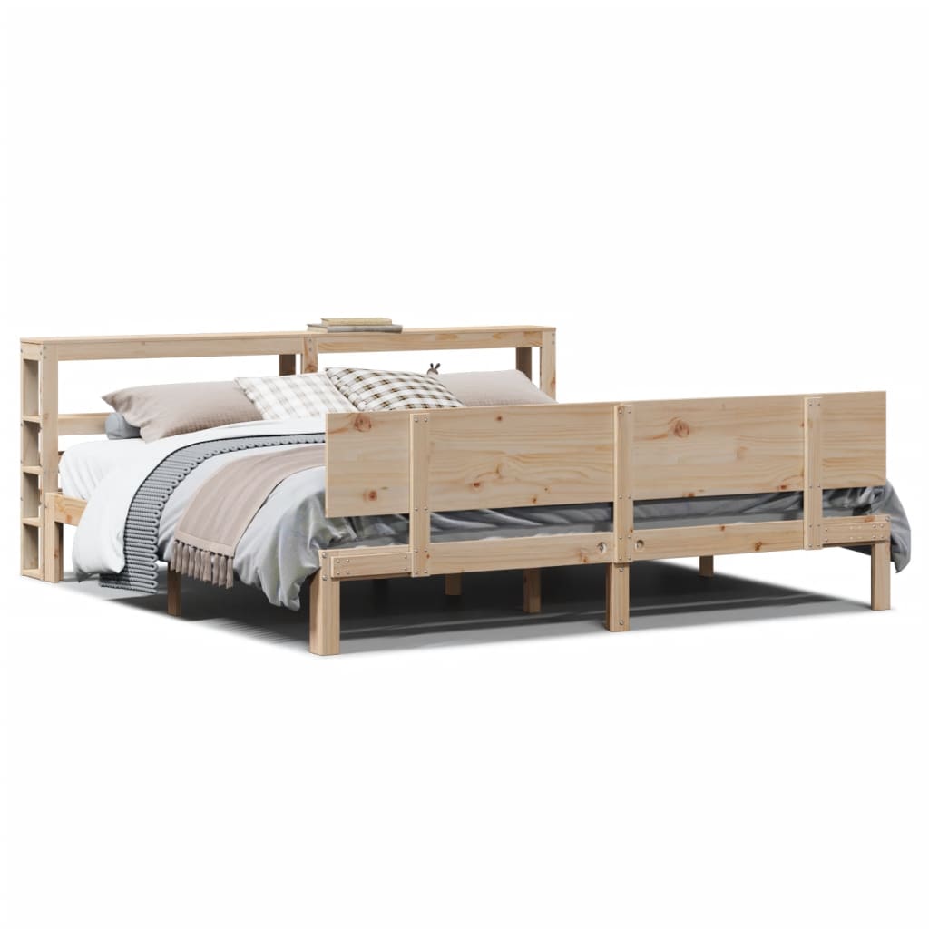 Bedframe Met Hoofdbord Massief Grenenhout 200 x 200 cm Naturel