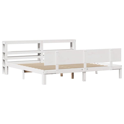 Bedframe met hoofdbord massief grenenhout wit 200x200 cm
