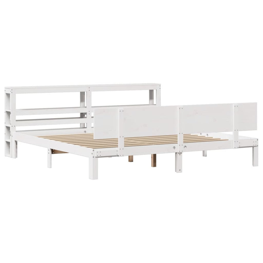 Bedframe met hoofdbord massief grenenhout wit 200x200 cm