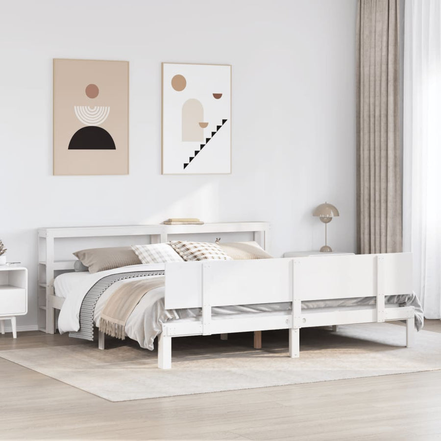 Bedframe met hoofdbord massief grenenhout wit 200x200 cm
