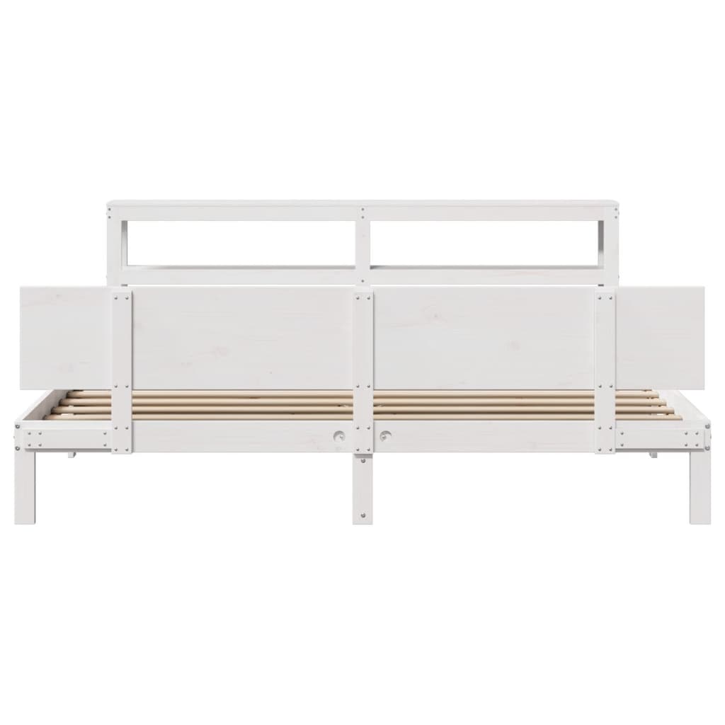 Bedframe met hoofdbord massief grenenhout wit 200x200 cm