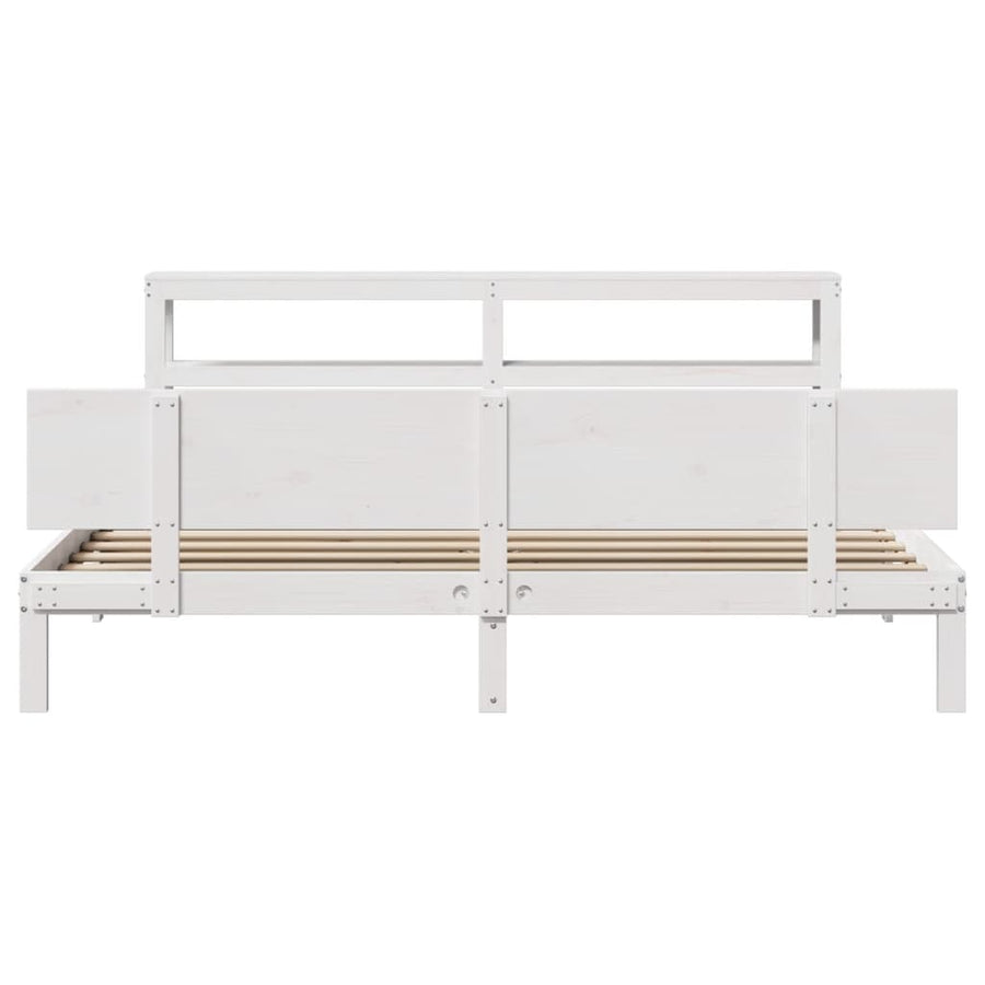 Bedframe met hoofdbord massief grenenhout wit 200x200 cm