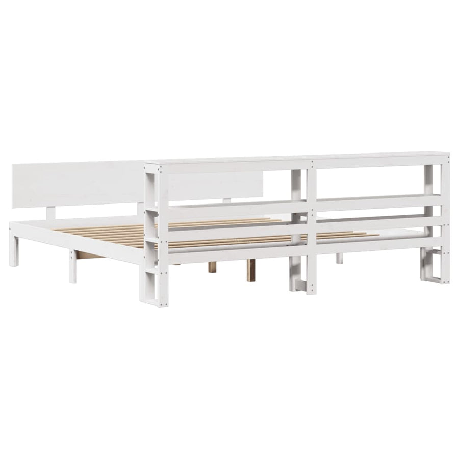 Bedframe met hoofdbord massief grenenhout wit 200x200 cm