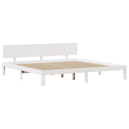 Bedframe met hoofdbord massief grenenhout wit 200x200 cm