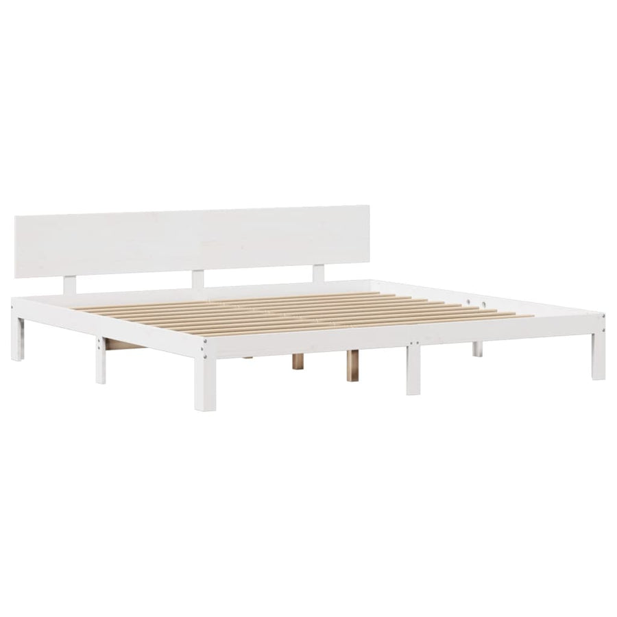 Bedframe met hoofdbord massief grenenhout wit 200x200 cm