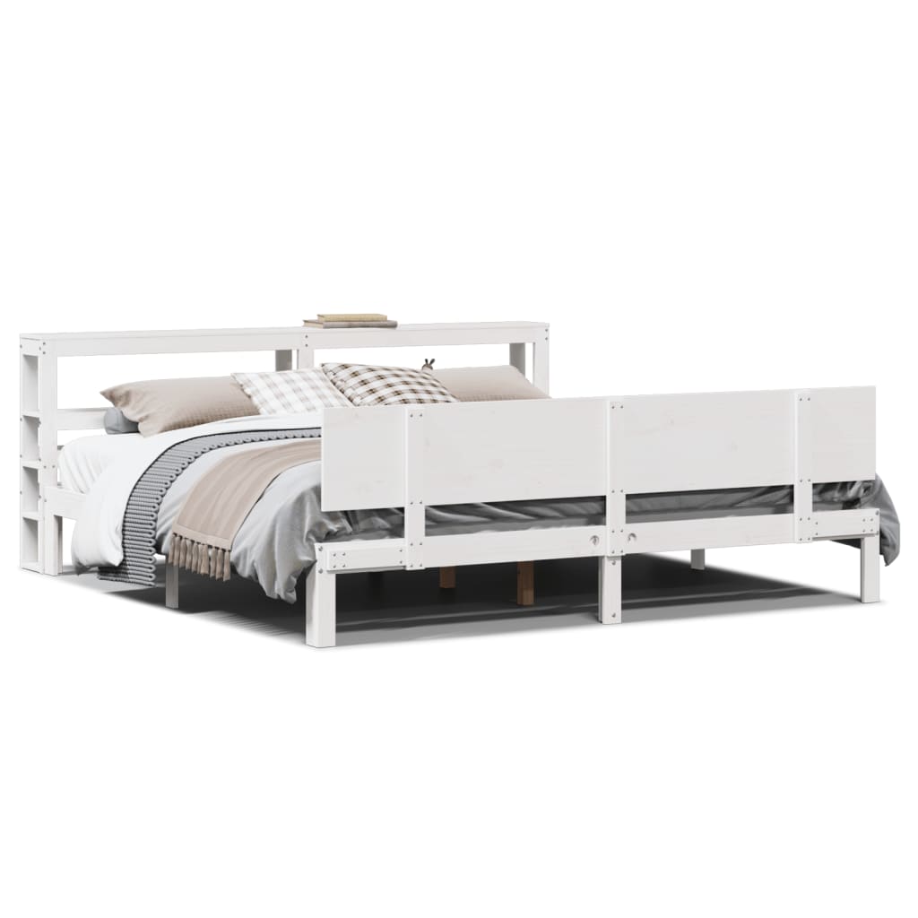 Bedframe met hoofdbord massief grenenhout wit 200x200 cm