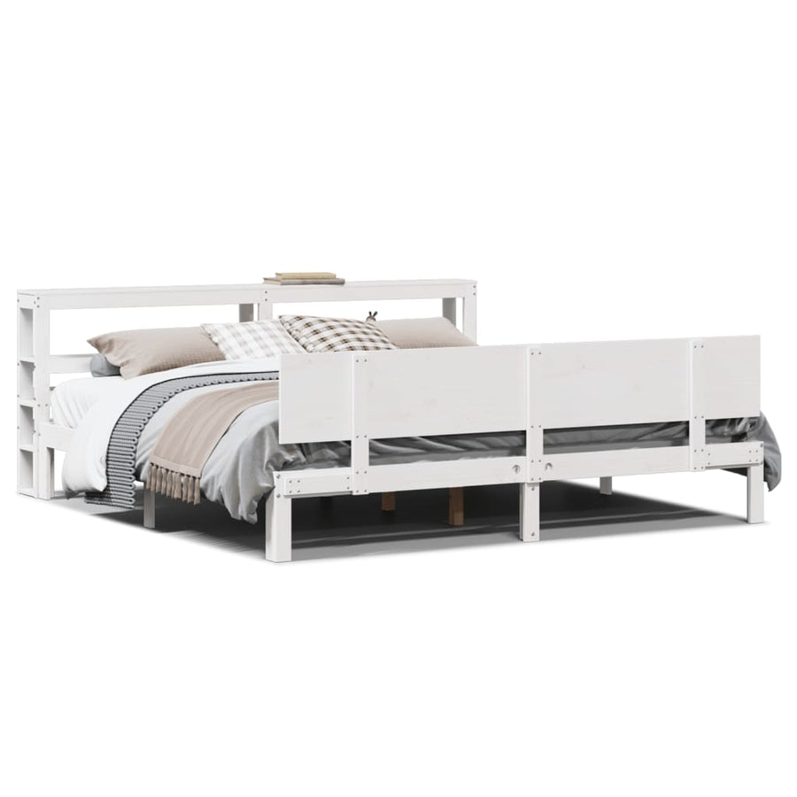 Bedframe met hoofdbord massief grenenhout wit 200x200 cm