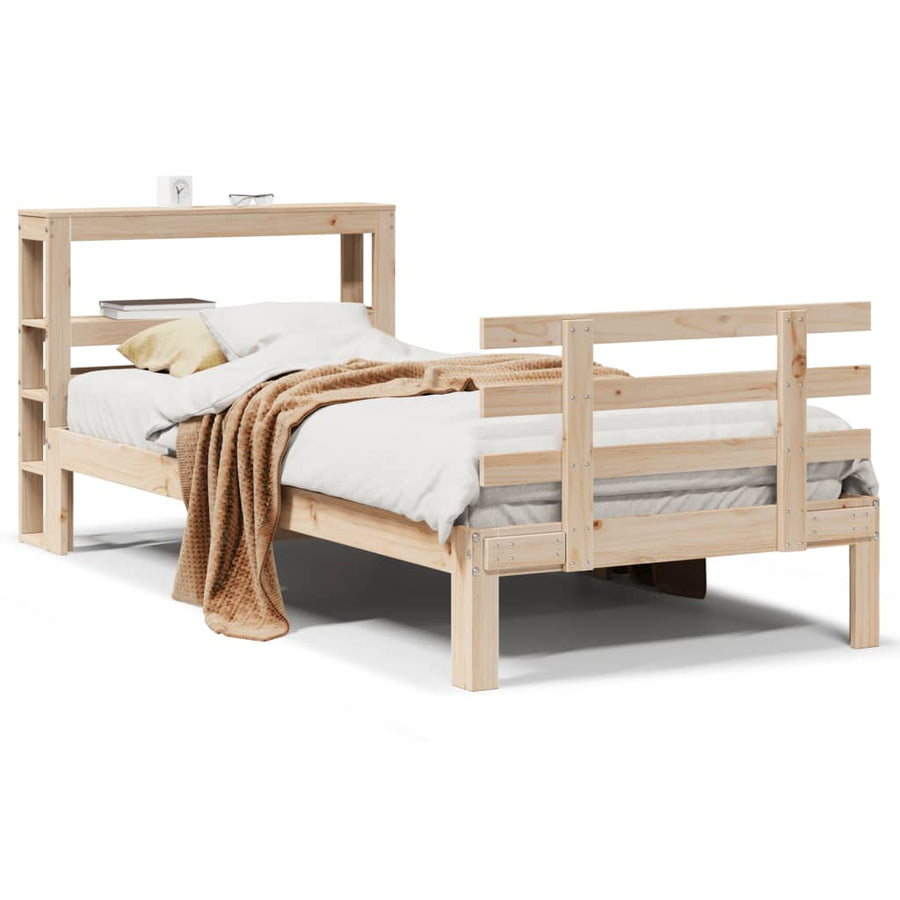 Bedframe met hoofdbord massief grenenhout 75x190 cm