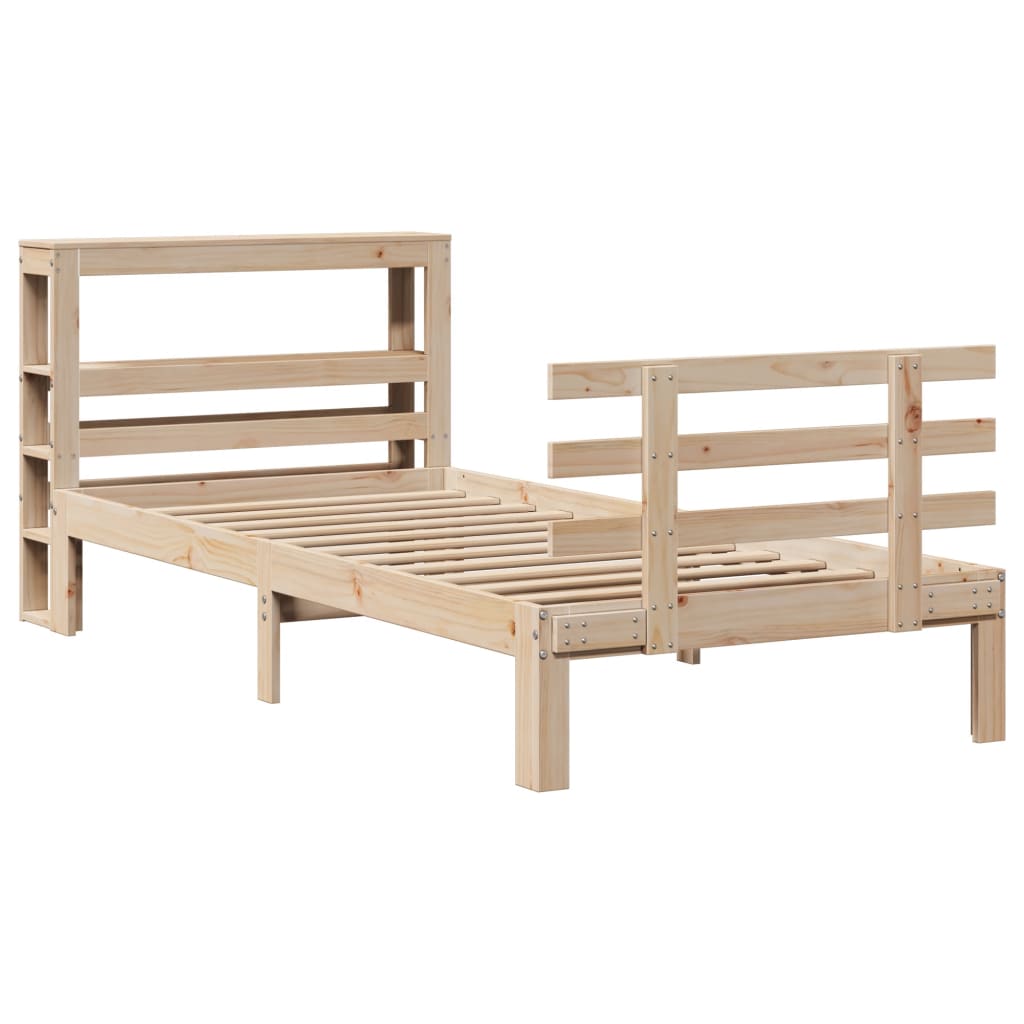 Bedframe met hoofdbord massief grenenhout 75x190 cm