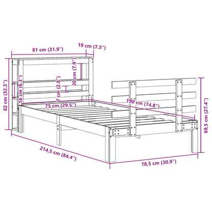 Bedframe met hoofdbord massief grenenhout 75x190 cm
