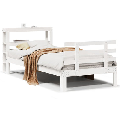 Bedframe met hoofdbord massief grenenhout wit 75x190 cm