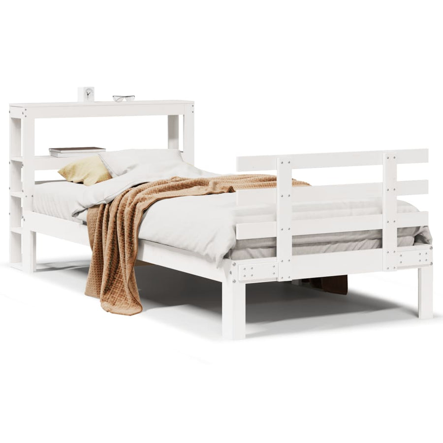 Bedframe met hoofdbord massief grenenhout wit 75x190 cm