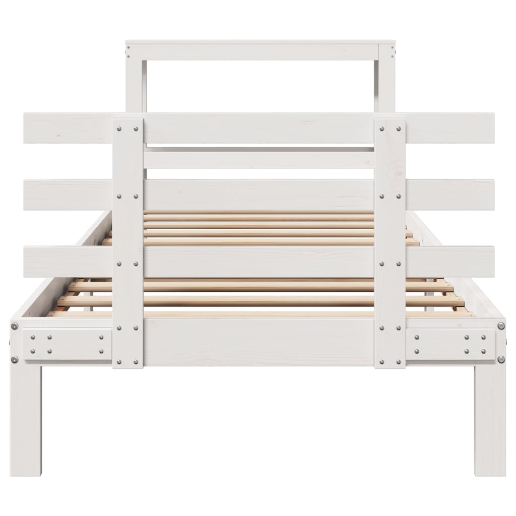 Bedframe met hoofdbord massief grenenhout wit 75x190 cm