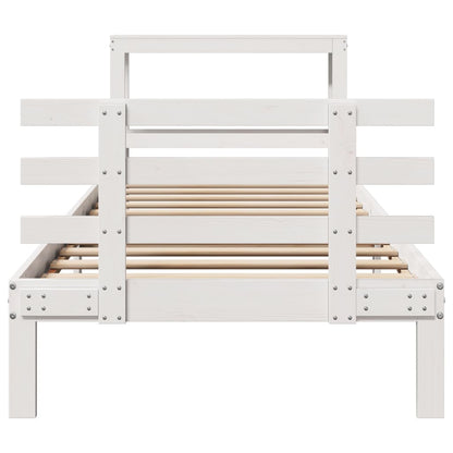 Bedframe met hoofdbord massief grenenhout wit 75x190 cm