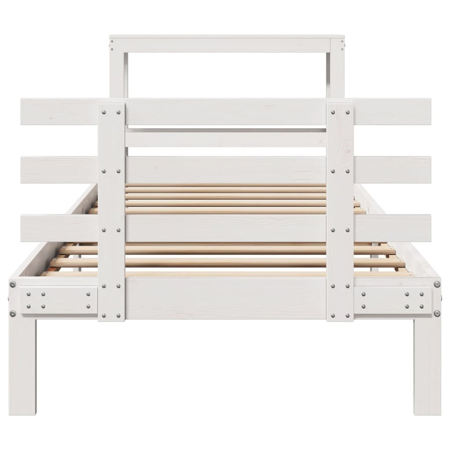Bedframe met hoofdbord massief grenenhout wit 75x190 cm
