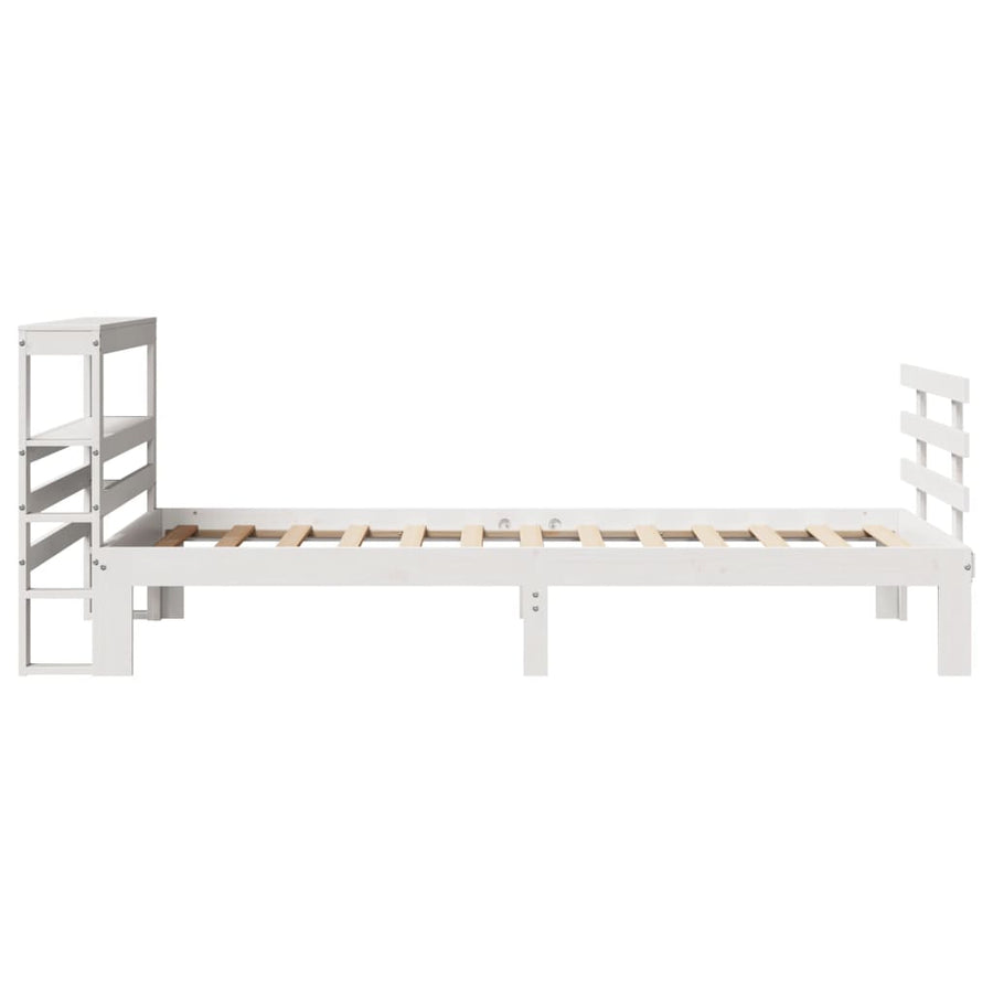 Bedframe met hoofdbord massief grenenhout wit 75x190 cm