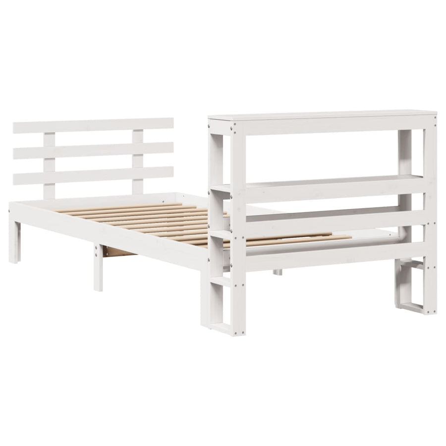 Bedframe met hoofdbord massief grenenhout wit 75x190 cm