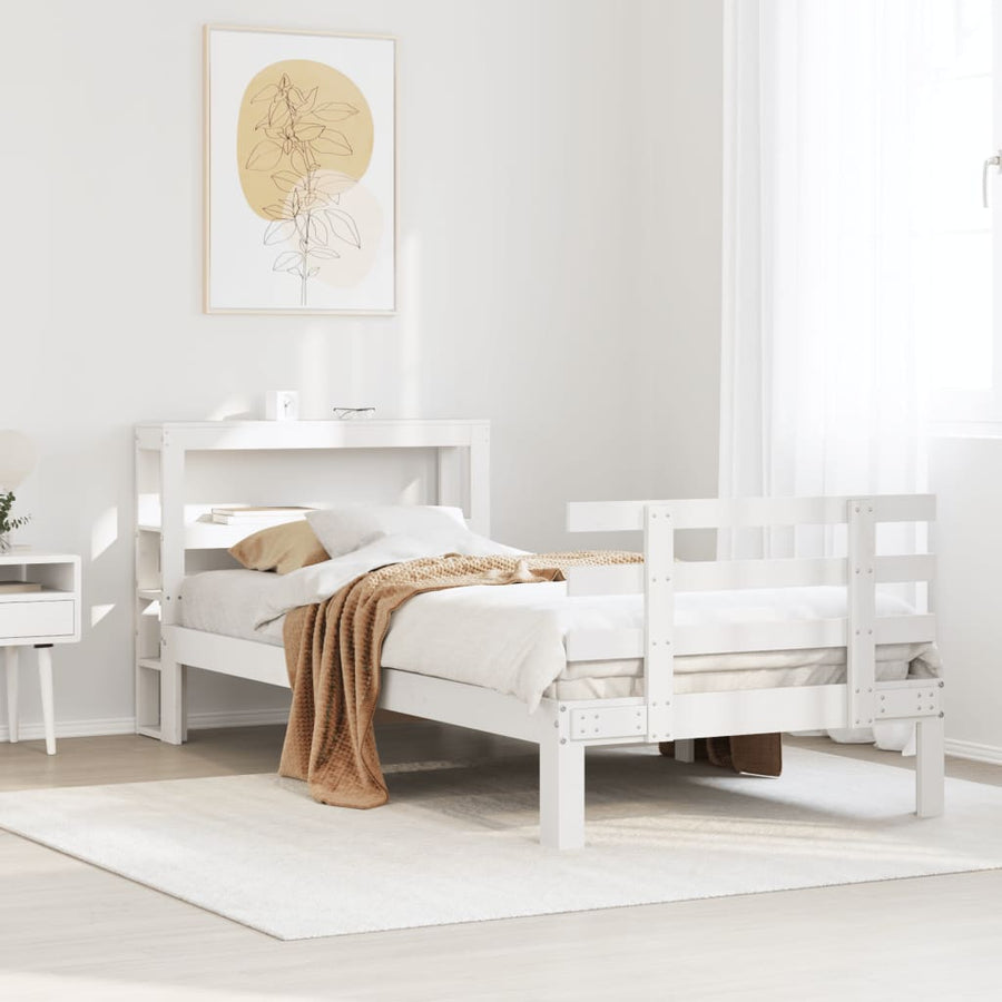 Bedframe met hoofdbord massief grenenhout wit 75x190 cm
