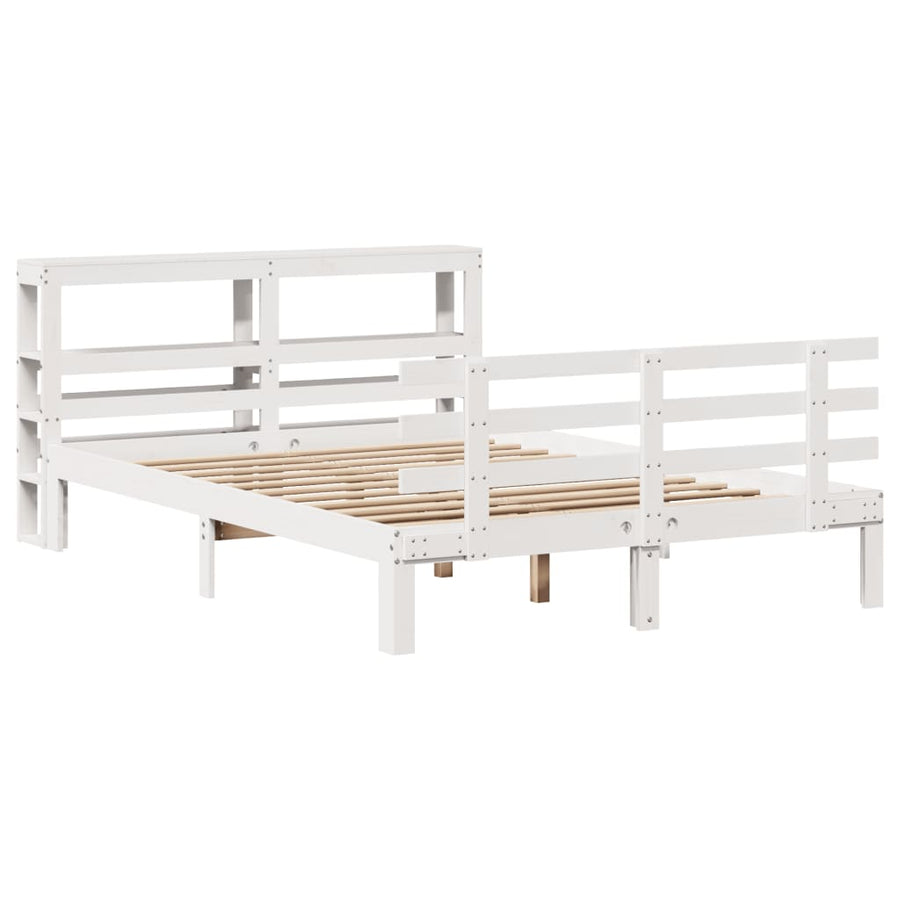 Bedframe met hoofdbord massief grenenhout wit 120x190 cm