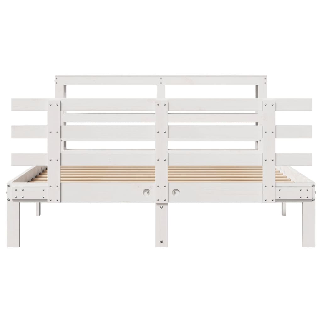 Bedframe met hoofdbord massief grenenhout wit 120x190 cm