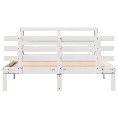 Bedframe met hoofdbord massief grenenhout wit 120x190 cm