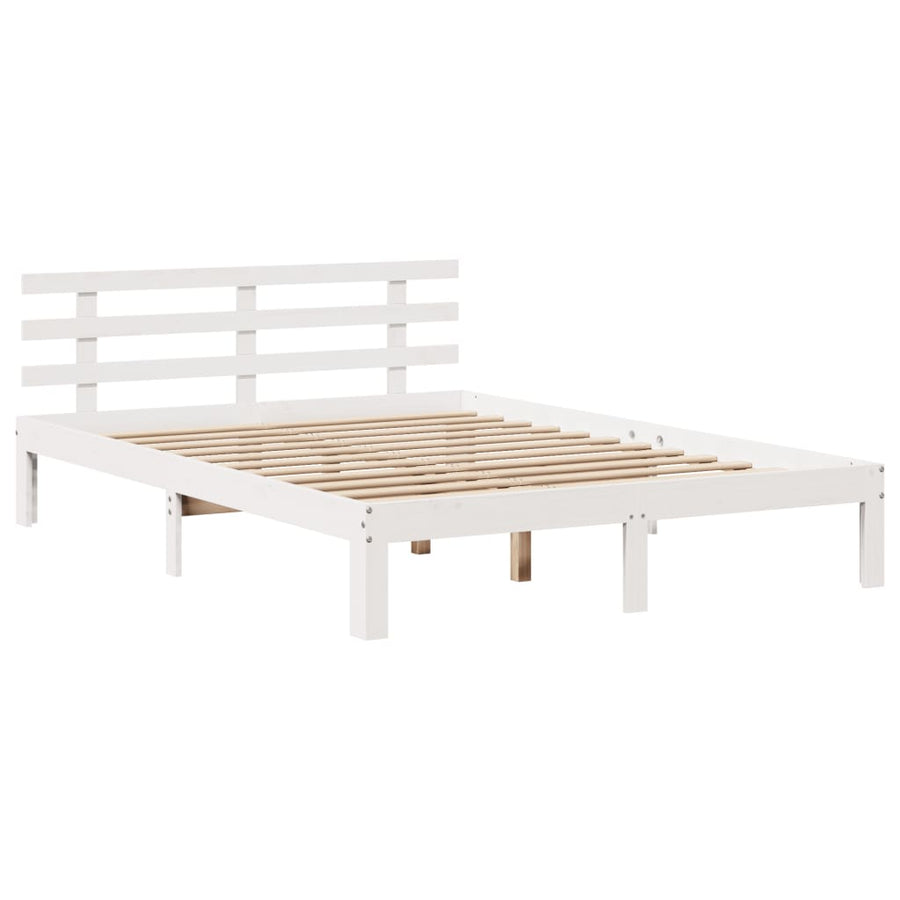 Bedframe met hoofdbord massief grenenhout wit 120x190 cm