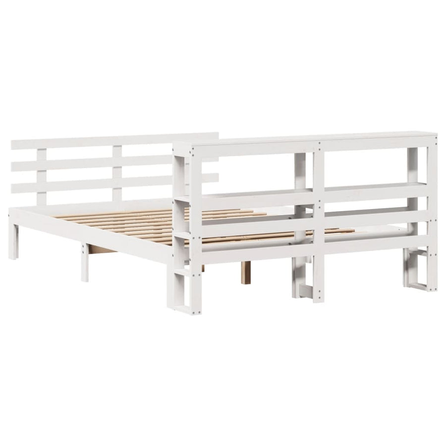 Bedframe met hoofdbord massief grenenhout wit 120x190 cm