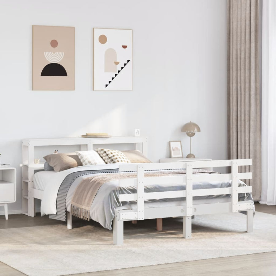 Bedframe met hoofdbord massief grenenhout wit 120x190 cm
