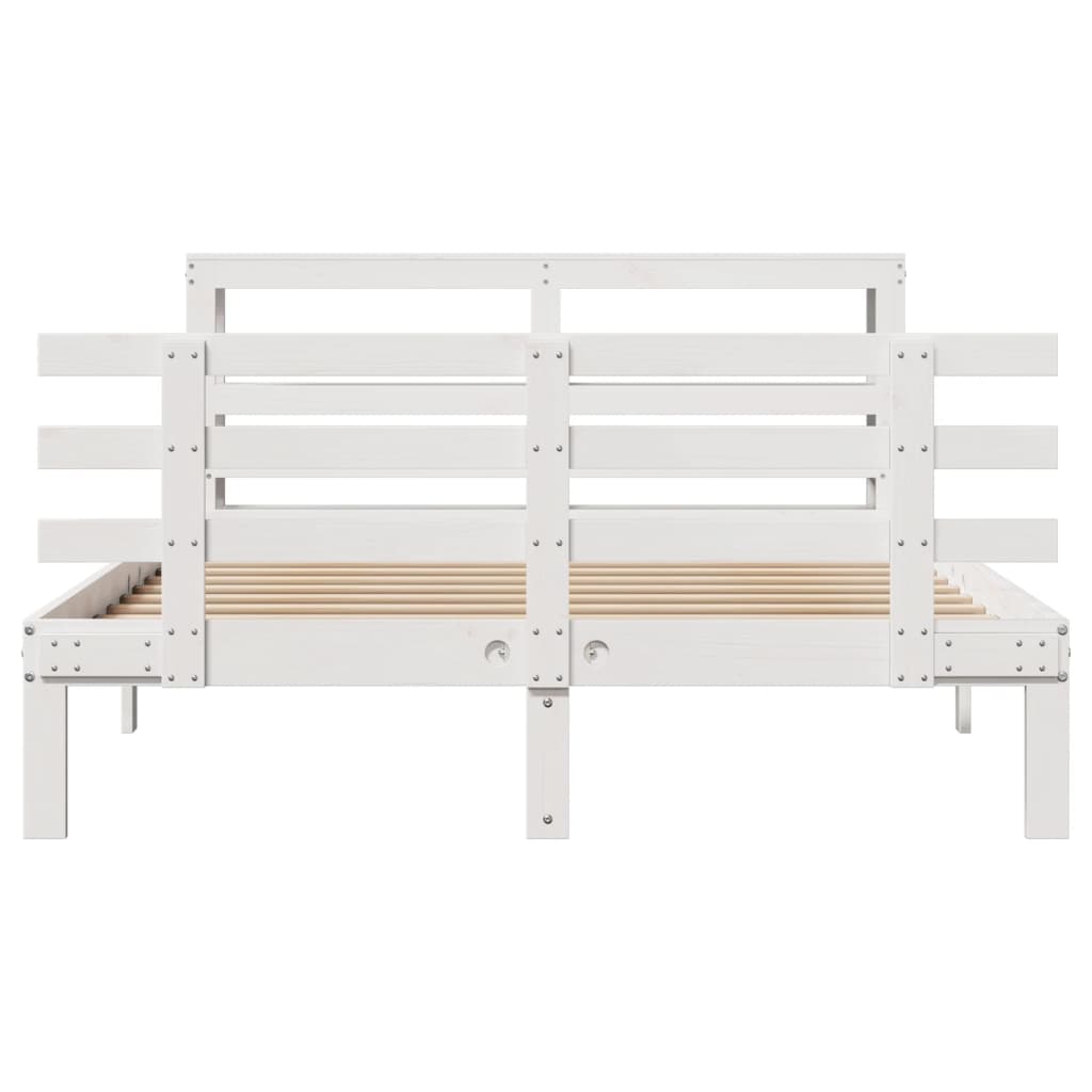 Bedframe met hoofdbord massief grenenhout wit 135x190 cm