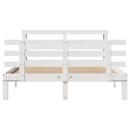 Bedframe met hoofdbord massief grenenhout wit 135x190 cm