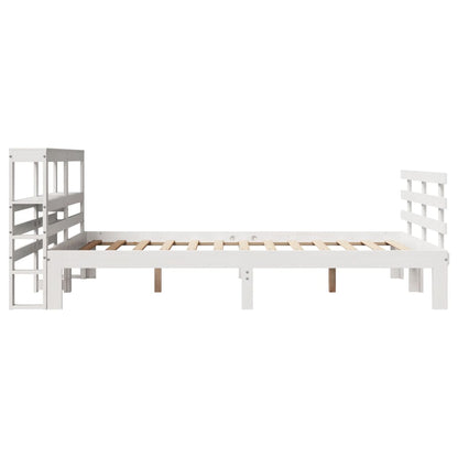 Bedframe met hoofdbord massief grenenhout wit 135x190 cm