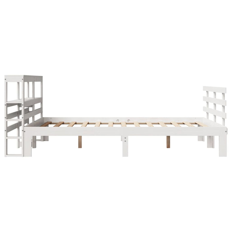 Bedframe met hoofdbord massief grenenhout wit 135x190 cm