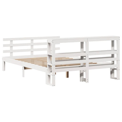 Bedframe met hoofdbord massief grenenhout wit 135x190 cm
