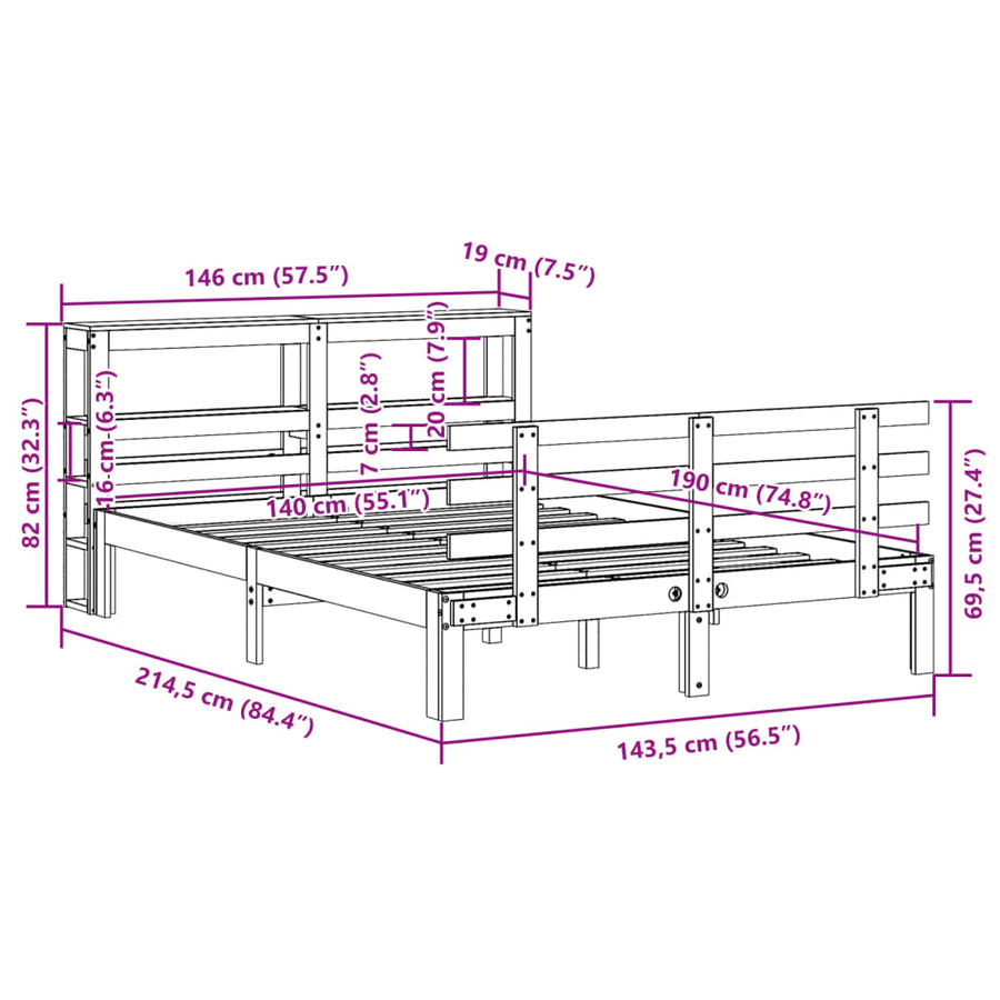 Bedframe met hoofdeinde zonder matras 140x190 cm wit